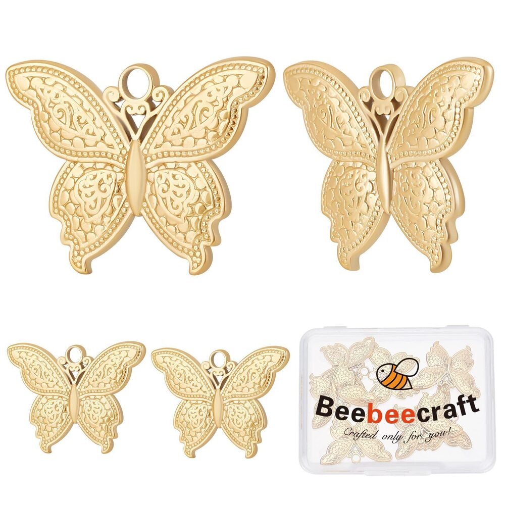 7358 1 Box 10Pcs Butterfly Charms 18K Gold Plated Stainless Steel Animal